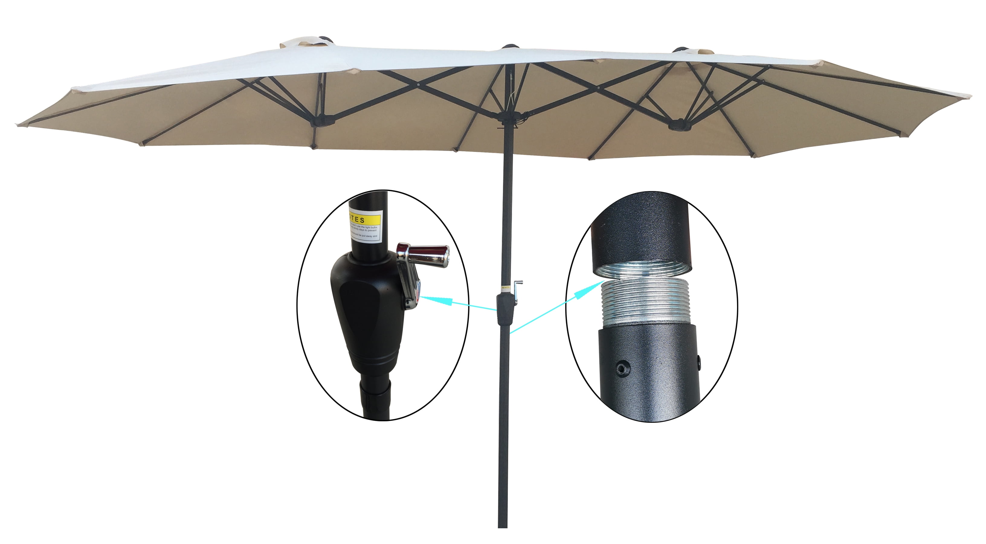 15Ft DoubleSided Market Table Outdoor Garden Umbrella with Crank and