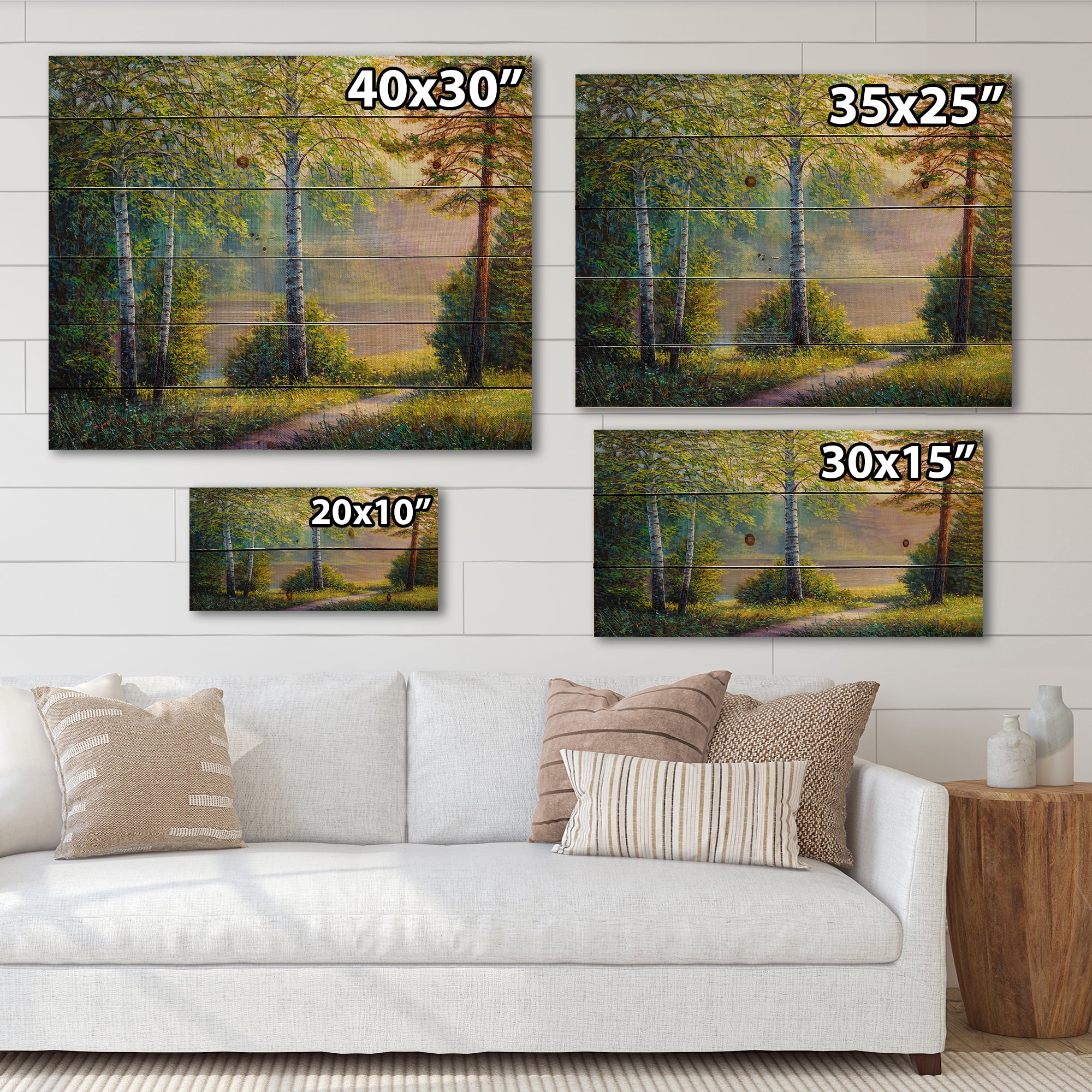 Designart 'Subtle Sunset Light Through The Trees I' Traditional Print on Natural Pine Wood