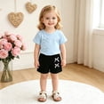 thumbnail image 2 of SGMVNU Toddler Baby Girls Clothes Set, Short Sleeve Bowknot Top and Bows Shorts 2Pcs Spring Summer Outfit, Size 9-12 Months, qp1-Light Blue, 2 of 8