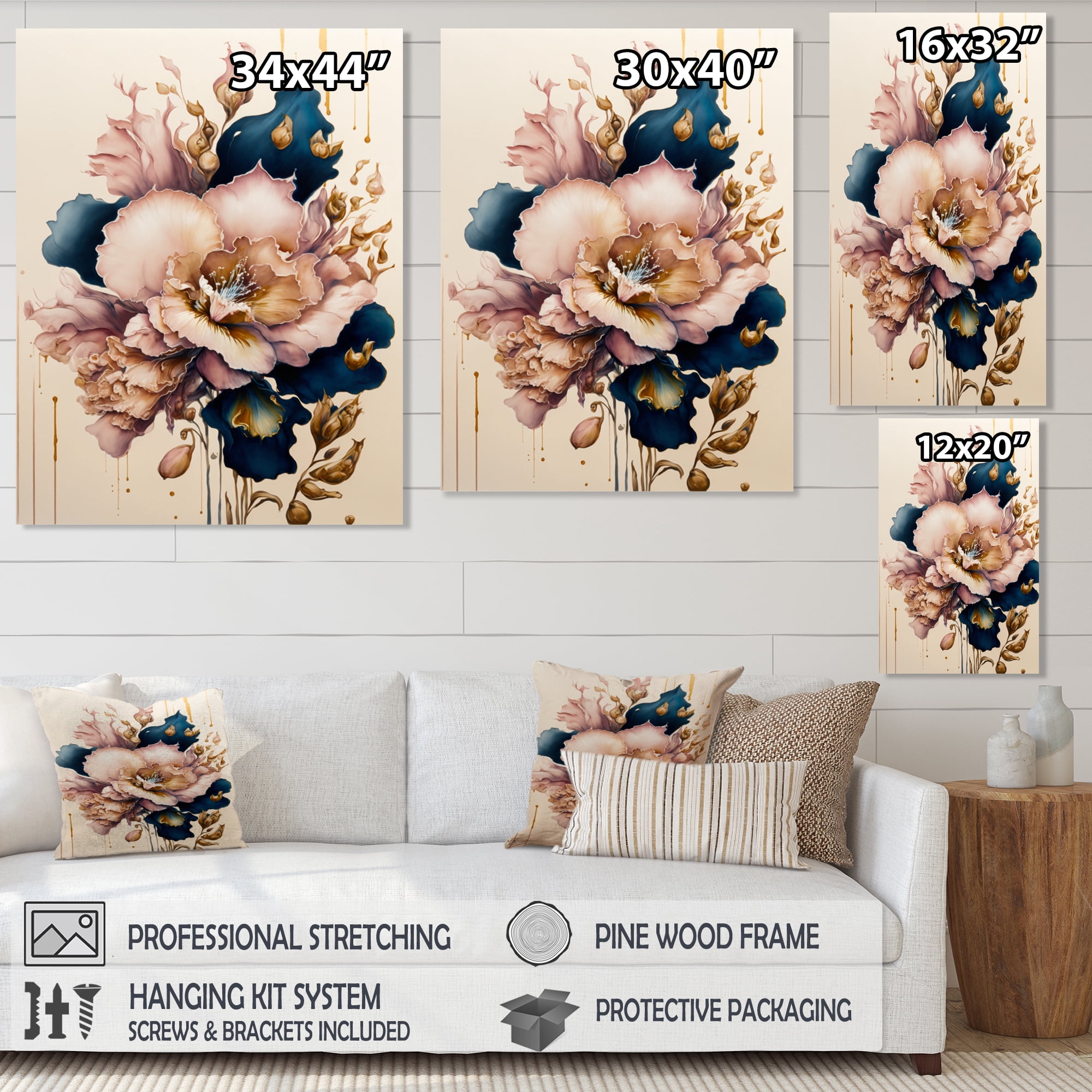 Designart Soft Pink And Blue Gladiolus Flowers II Canvas Wall Art