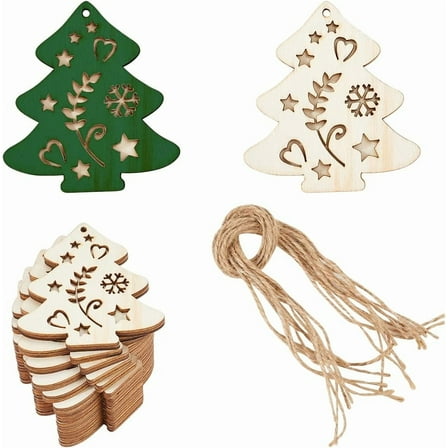 12sets 12 Sets 2.7 Inch Christmas Tree Unfinished Hanging Wood Cutout Blank Wood Slices Gift Tags Wooden Tag with Jute Rope Ornaments Crafts for Christmas Thanksgiving Wedding Birthday Party 12sets