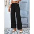 thumbnail image 6 of Women Casual Pants Loose Elastic High Waisted Drawstring Wide Leg Pants with Pockets Black L, 6 of 9