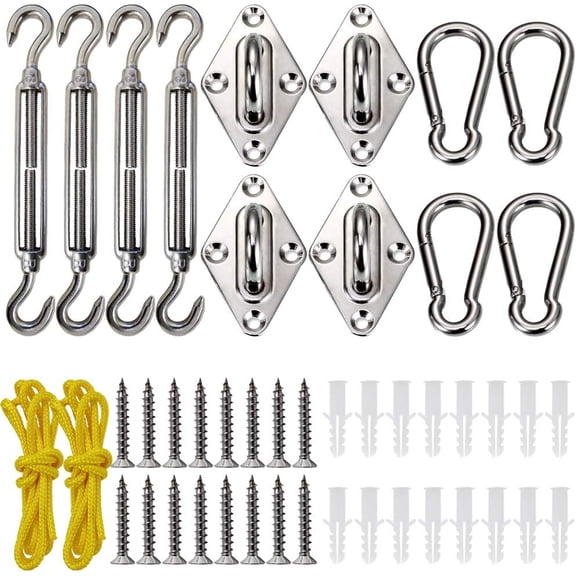 Shade Sail Hardware Kit, Stainless Steel Hardware Kit for Triangle Square Rectangle Sun Shade Sail Installation for Lawn B
