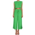 thumbnail image 3 of Women'S Two Piece Sets Casual Linen Sleeveless Crop Top Wide Leg Pants Summer Outfits Green L, 3 of 6