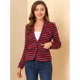 thumbnail image 2 of INSPIRE CHIC Blazer a rayas con cierre de botón y bolsillo con solapa con muesca para mujer rojo azul XL, 2 of 6