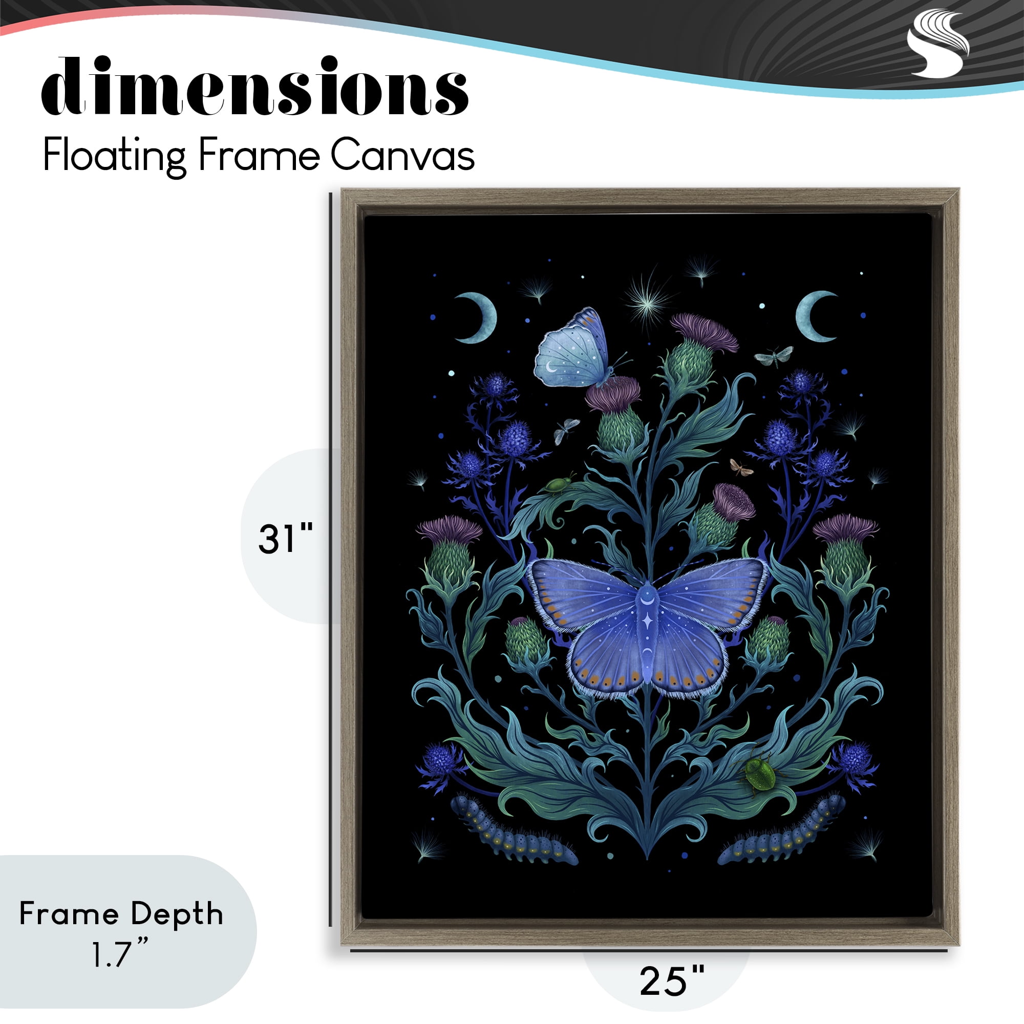 Stupell Industries Thistles & Insects at Night Brown Framed Floater Canvas Wall Art, design by Episodic Drawings