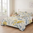 thumbnail image 2 of Full Quilt Set 78''x90'', Yellow Blue Flowers Lightweight Bedspread Coverlet Set with 2 Pillow Shams, Watercolor Botanical Floral Plants Breathable All Season Quilt Bedding for Bedroom/Guest Room, 2 of 9