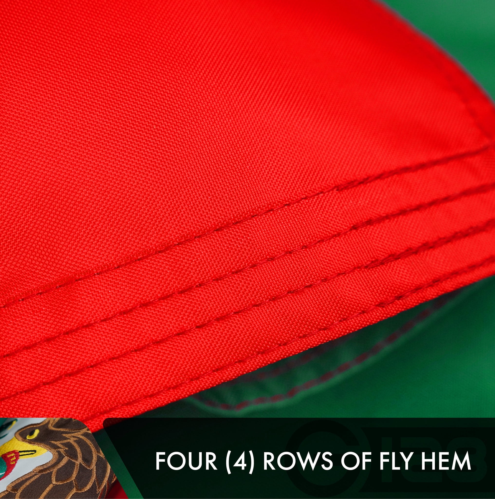 G128 - Mexico Mexican Flag | 3x5 feet | Double Sided Embroidered 210D - Indoor/Outdoor, Brass Grommets, Heavy Duty Polyester