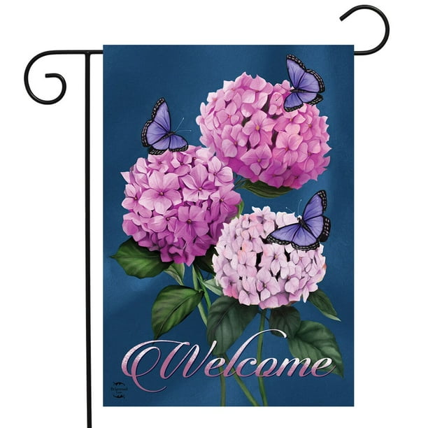 Butterflies and Hydrangeas Spring Garden Flag Welcome Floral 12.5" x 18"
