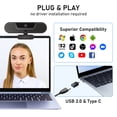 thumbnail image 5 of Vizolink 4K /25FPS Webcam for PC, Noise-Cancelling Mics and Speaker, Zoom Remote, Privacy Cover, Tripod, Autofocus, 112°FOV, for Video Call and Conference, 5 of 8