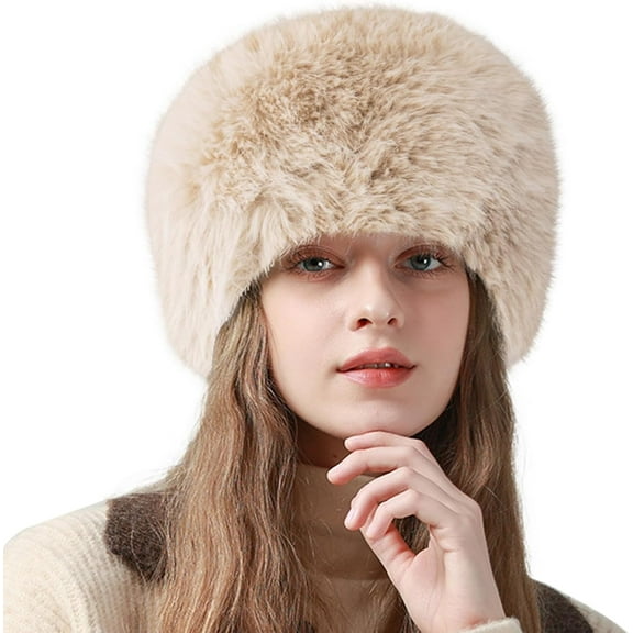 AKcxy Winter Faux Fur Hat for Women Girls Russian Style Ladies UshankaWarm Fluffy Bucket Hat Fuzzy Furry