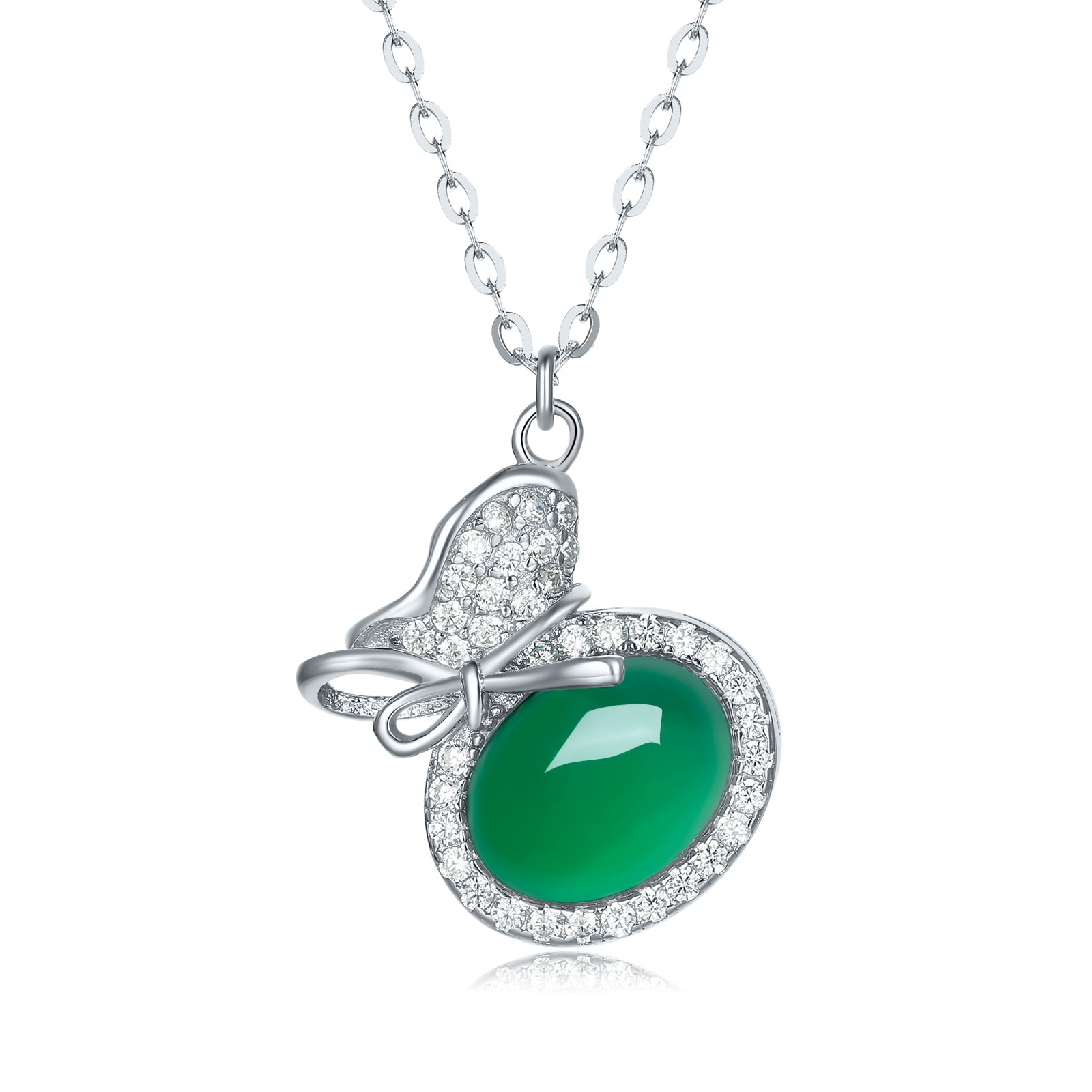 ZHOU LIU FU 925 Sterling Silver CZ Lucky Bag Necklace for Women Wife Mom Chalcedony Jade Jewelry Valentine's Day Anniversary Mother's Day Gfit
