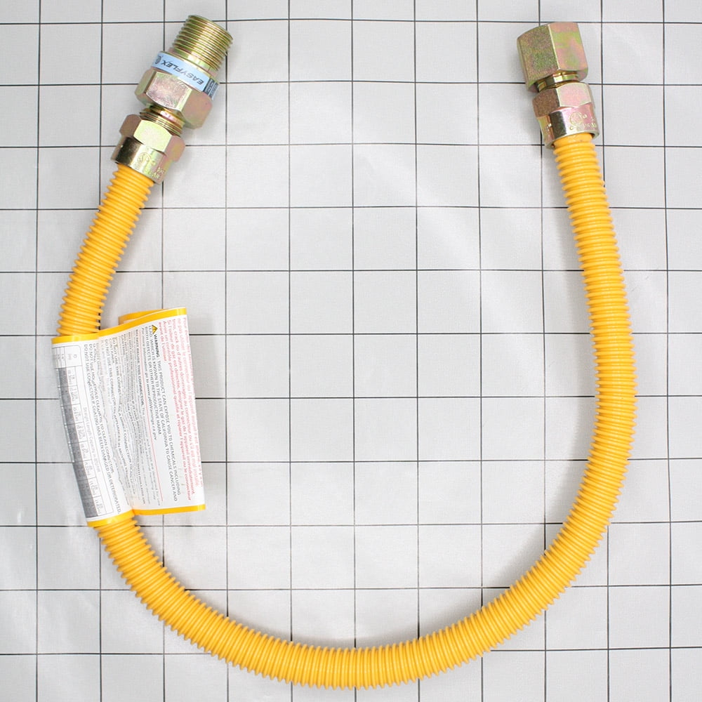 Thrifco 4408689 1/2 Inch OD X 3/8 Inch ID - 1/2 Inch MIP x 1/2 Inch FIP 18 Inch Long Yellow Epoxy Coated Stainless Steel Flexible Gas Connectors with EFV (Gastop)