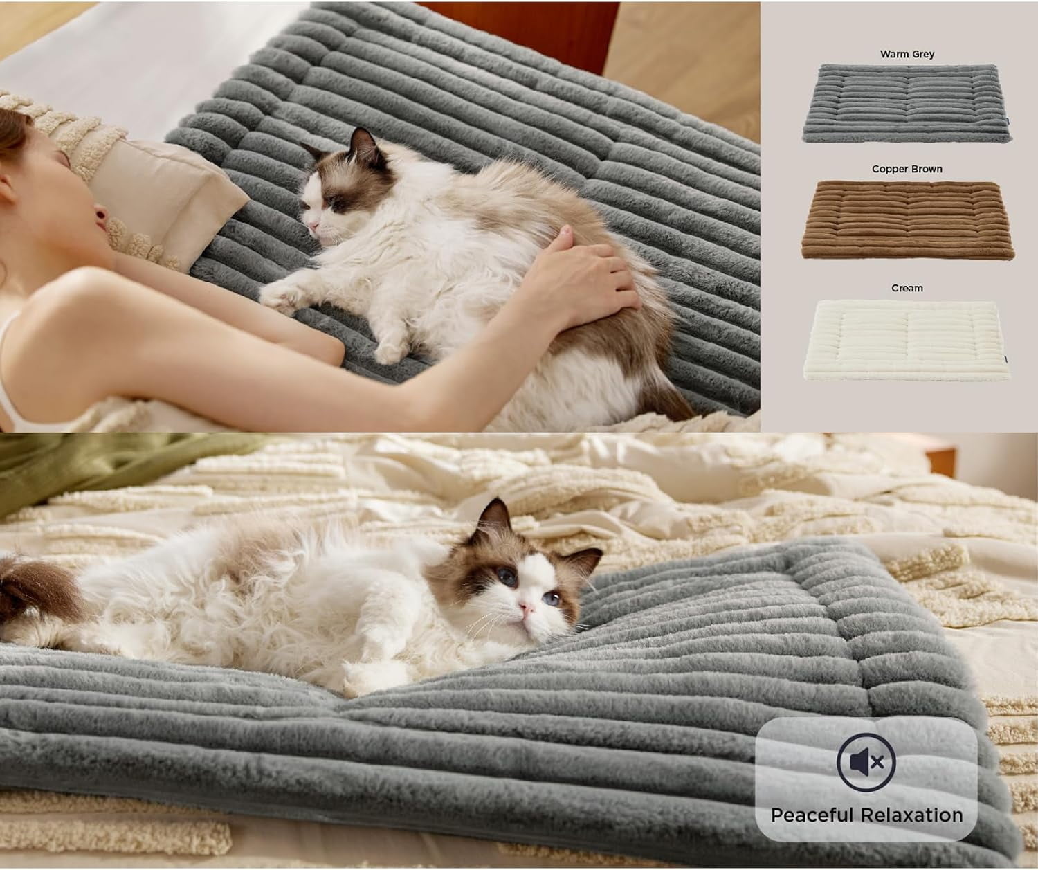 Asolla Cat Bed, Asolla Warming Pet Mat, Non Slip and Soft Mat for Medium Small Cat, Washable Thermal Pet Pad (Brown,S)