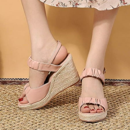 

ZHELIYO Women s sandals Summer Transparent Wedges Flip Flops Straw Woven Shoes Large Size Ultra High Heels Casual Fisherman Slippers Fashion Women Red 7