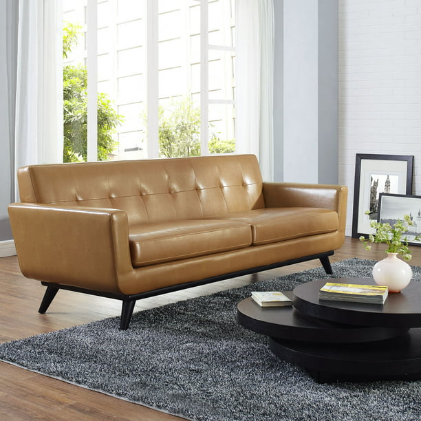 Modway Engage Bonded Leather Sofa with Wood Legs, Multiple Colors ...