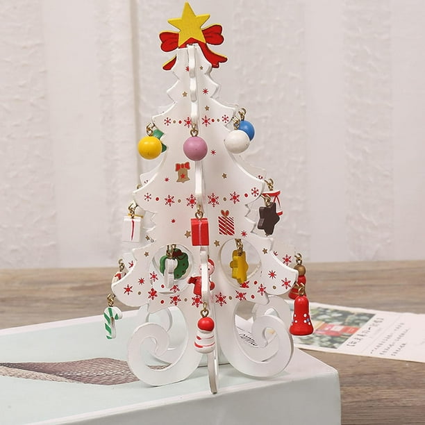 pstuiky Árbol de Navidad de madera, regalo de Navidad, juego de seis piezas con pequeños colgantes, adornos, regalos y decoraciones navideñas.