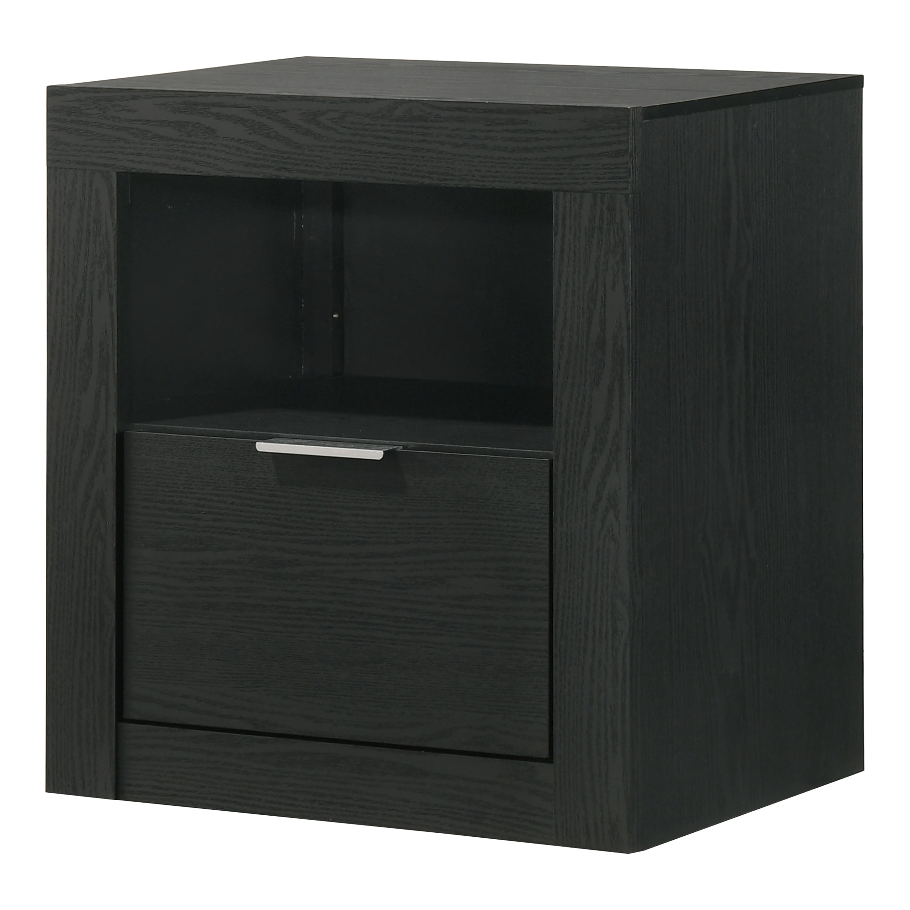 Furniture of America Talia Modern Solid Wood 1-Drawer Nightstand with Open Shelf, Black