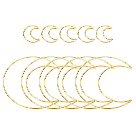 Uxcell Dream Catcher Ring Set, 5 Set 2 Sizes Metal Moon Shape Macrame Wreath Floral Ring Hoop, Gold