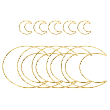 Uxcell Dream Catcher Ring Set, 5 Set 2 Sizes Metal Moon Shape Macrame Wreath Floral Ring Hoop, Gold