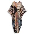 thumbnail image 5 of Women's Striped Print Kaftan Dress Woven V-Neck moomoo House Wear Batwing Sleeve Loose Beach Robe Moroccan Caftan Tunic, 5 of 11