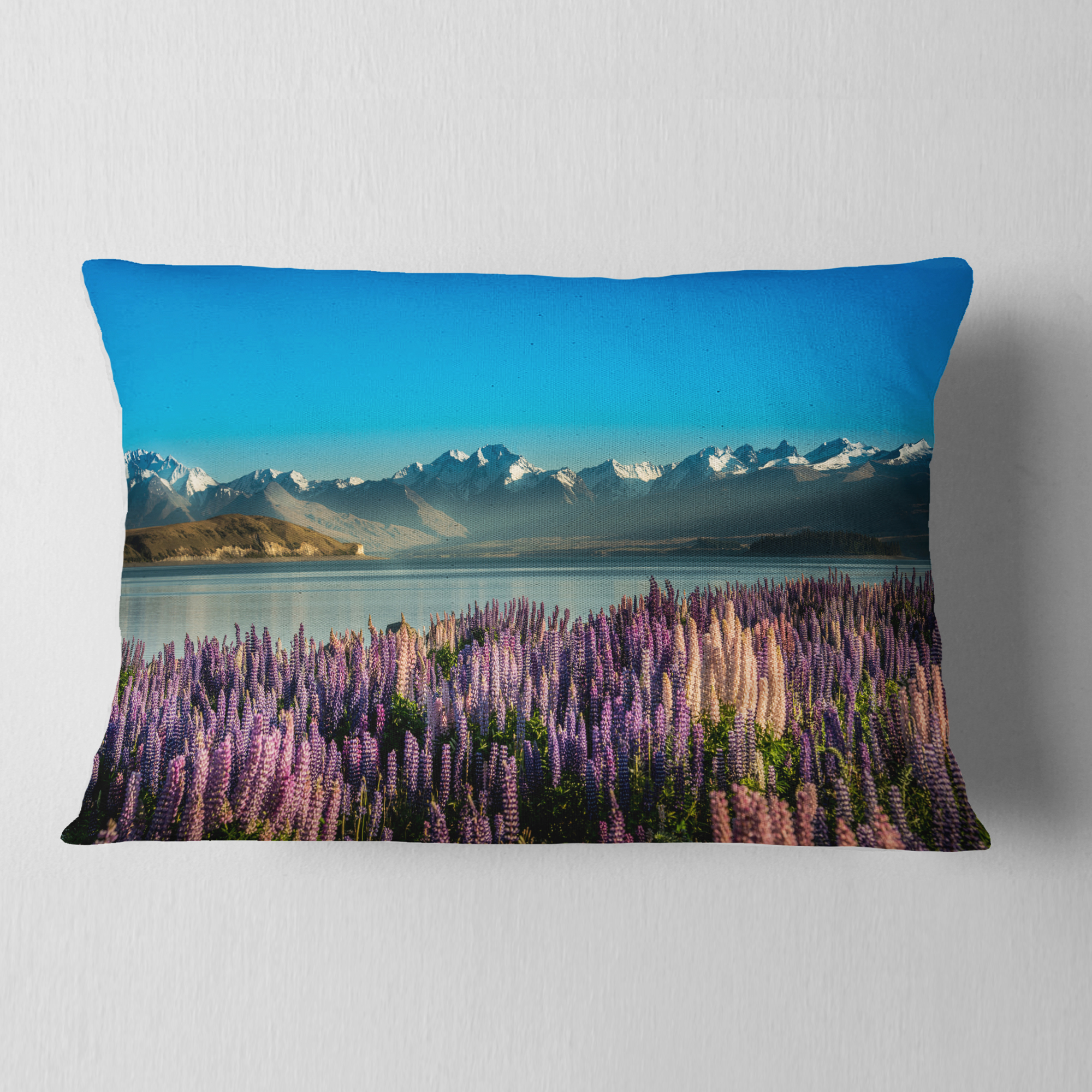 Designart Incredible Mountains Waters and Flowers - Landscape Printed Throw Pillow - 12x20