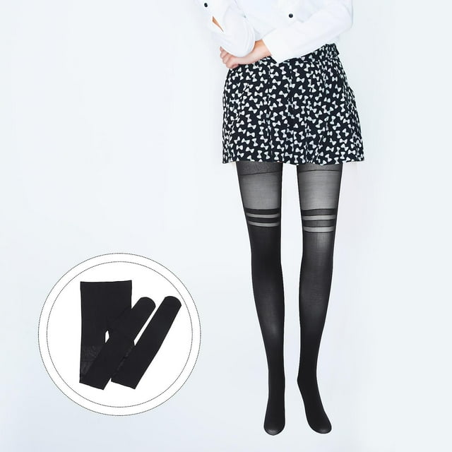 yeegool Collants en Molleton pour Femmes, Transparents Translucides, Design à Rayures à Empiècements, Type Bas-Collants, Noir, 1 Unité