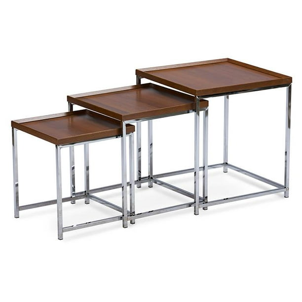 3 Pc Adelina Wood Top Chrome Base Nesting Table Set Com Chrome Base Nesting Table, Adelina 4 Piece Modern Top Grain Leather Sofa Set