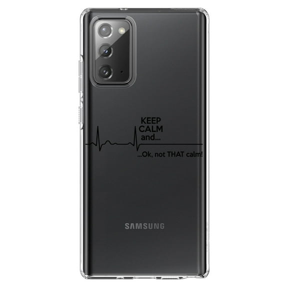 DistinctInk Clear Shockproof Hybrid Case for Samsung Galaxy Note 20 (6.7" Screen) - TPU Bumper Acrylic Back Tempered Glass Screen Protector - Keep Calm and…. Flatline