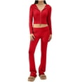 thumbnail image 2 of Women's 2 Piece Sets Ribbed Knit Lounge Fall Winter Oversize Workout Sport Gym Vacation Travel Casual Comfortable Sets Full Zip Crop Hoodies Sweater Pants Matching Tracksuit Outfits with Pockets, 2 of 9