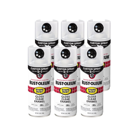 6 Pack, Clear, Rust-Oleum Stops Rust Custom Spray 5 in 1 Gloss Spray Paint-376885, 12 oz