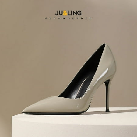 

Pointed High Heels Women s 2024 Spring New Grey Elegant Skirt Thin Heel Professional Commuting Patent Leather Shallow Mouth Shoe 8cm 39