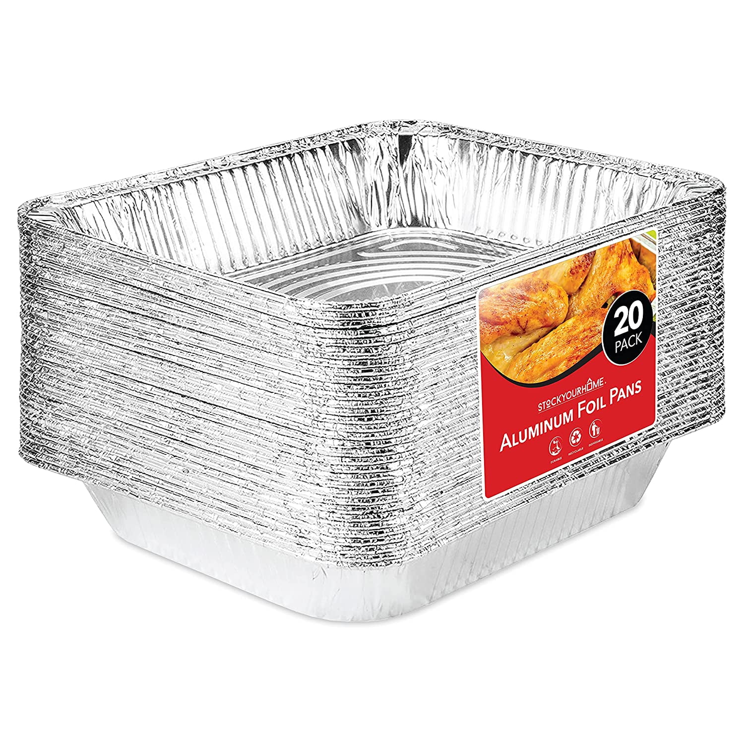 50pc Half-Size 9" x 13" Aluminum Deep Steam Disposable Pans Extra Heavy Weight 