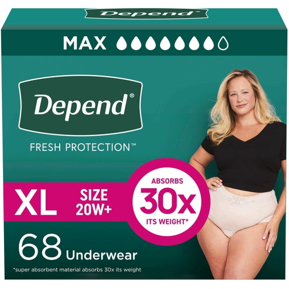 Depend Fit-Flex Incontinence Underwear for Women, Maximum Absorbency, Extra-Large, Light Pink