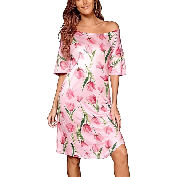 DAKIMOE Nightgowns for Women Short Sleeve Sleep Shirt Comfy Cute Casual Loose Pajamas Sleepwear Valentine's Day Gift