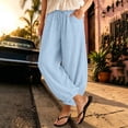 thumbnail image 2 of LEAVINGSUO Women's Cotton Linen Pants Drawstring Elastic Waist Straight Loose Fit Jogger Trousers with Cuffed Hem Light Blue S, 2 of 6