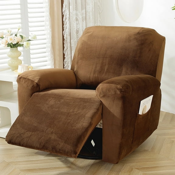 SUSUZI Recliner Cover 4-Pieces Recliner Stretch Armchair Slipcover, Recliner Cover 1 Seater, Furniture Couch Protector Soft with Elastic Chair Covers, Chocolate