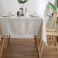 thumbnail image 1 of ICHUDAN Solid Color Tassel Tablecloth Cotton Linen Dust-Proof Shrink-Proof Table Cover for Kitchen Dining Farmhouse Tabletop Decoration (Round, 60 Inch, Neutral)NeutralRectangle/Oblong, 55 x 86 Inch, 1 of 7