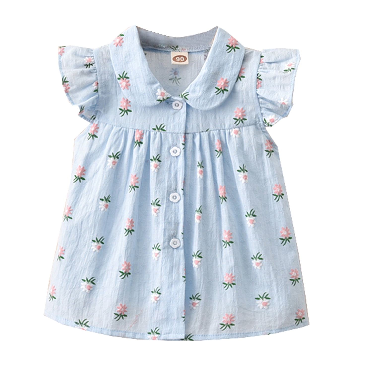 Styles I Love Baby Toddler Girl Flutter Sleeve Button Up Cotton Blouse