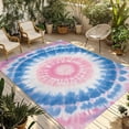 thumbnail image 2 of Outdoor Rug 3x5 ft Blue Pink Tie Dye Outdoor Large Area Rug Non Slip Rubber Bohemian Tribal Style Front Door Mat RV Rug Camping Carpet Patio Outdoor Rugs for Backyard Balcony Deck Porch Indoor, 2 of 9