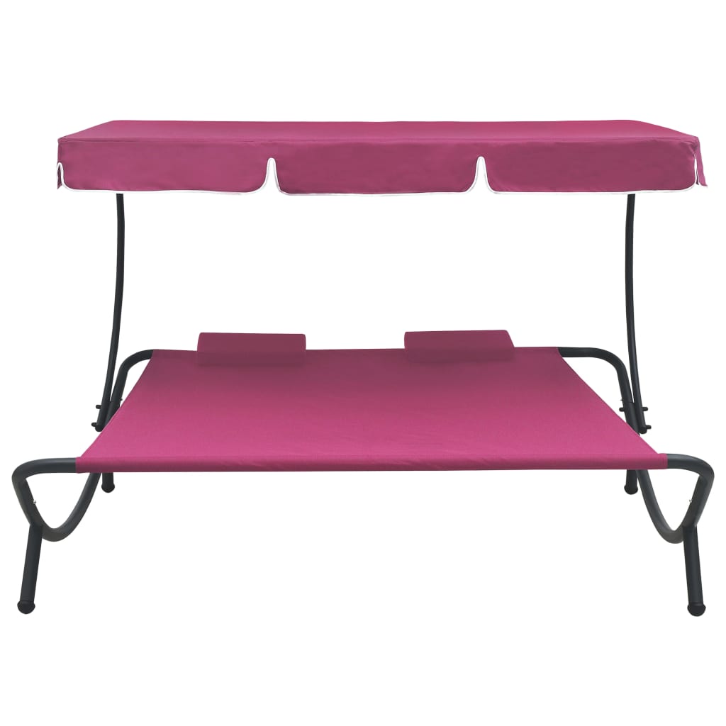 Patio Double Chaise Lounge Sun Bed with Canopy and Pillows,Outdoor Daybed Reclining Chair (Pink) - image 2 of 7
