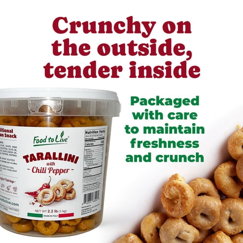 Tarallini with Chili Pepper, 2.2 lb (1 kg) – Traditional Italian Pugliese Snack. Oven-Baked Crunchy Crackers. No Sugar Added. Yeast-Free. Vegan (Pack of 6)