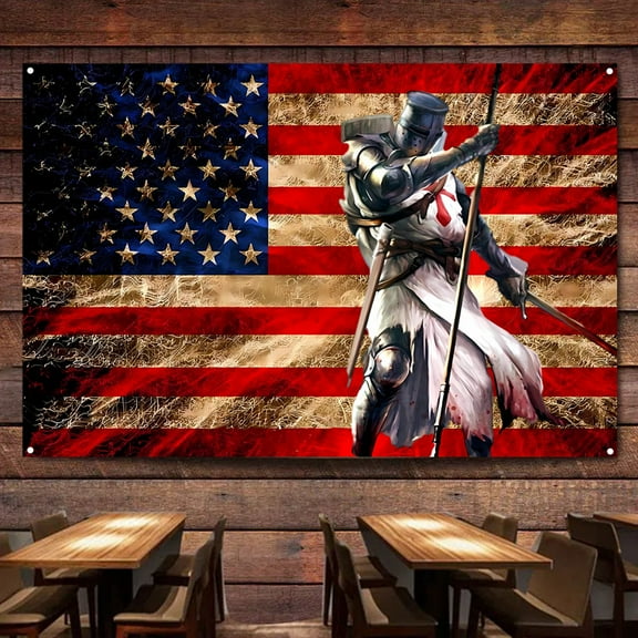 Knights Templar Vintage American Flag 38" x 57" Wall Art Poster & Prints Home Decor Banner
