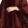thumbnail image 6 of Xfvqtps Women Cape Faux Fur Collar and Edge Cloak Open Front Solid Color Large Size Loose Thickened Windproof Coldproof Warm Winter Long Coat Wine, 6 of 7