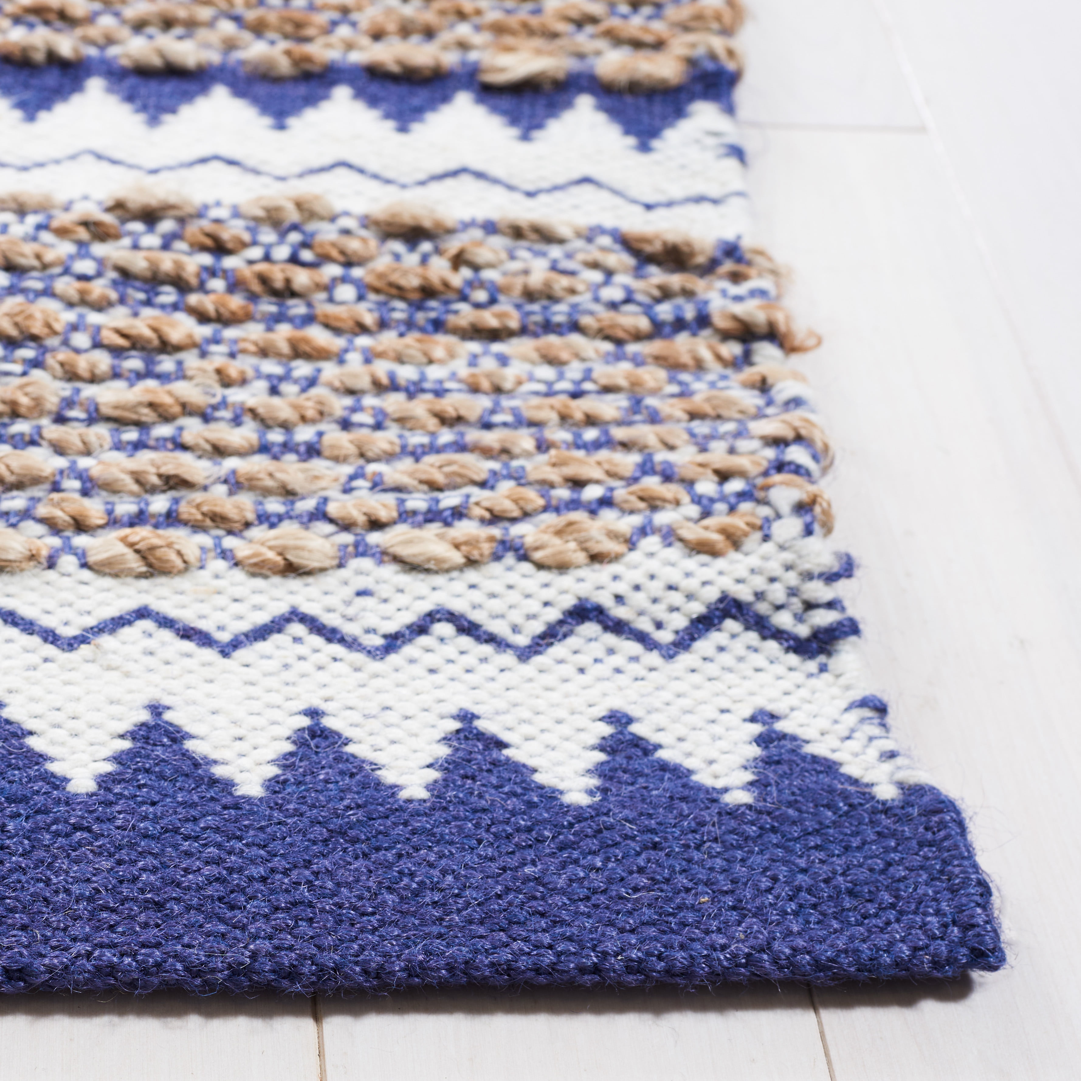 SAFAVIEH Natural Fiber Becky Solid Area Rug, Natural/Navy, 9' x 12'