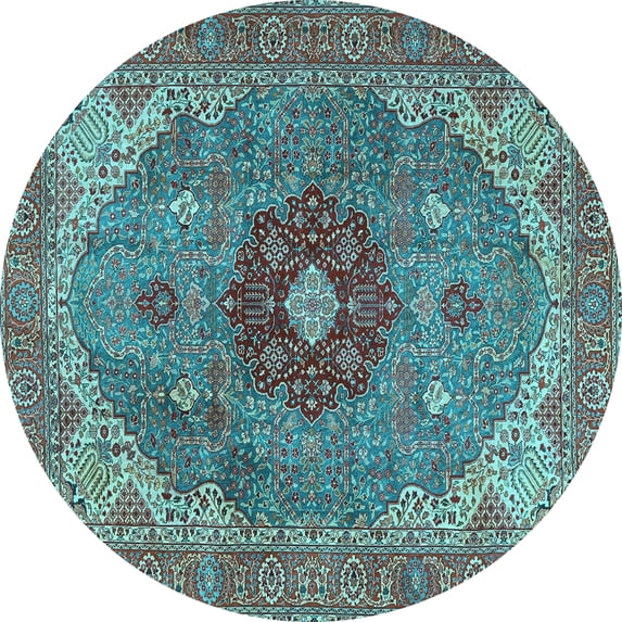 Ahgly Company Indoor Round Medallion Light Blue Traditional Area Rugs, 6' Round