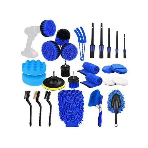 Fresh Fab Finds FFF-GPCT4091 Detailing Brush Kit Exterior Interior Cleaning Set Drill Brush Set Car Buffing Sponge Pads Kit for Cleaning Automobile Interior Exterior, Multi Color - 26 Piece