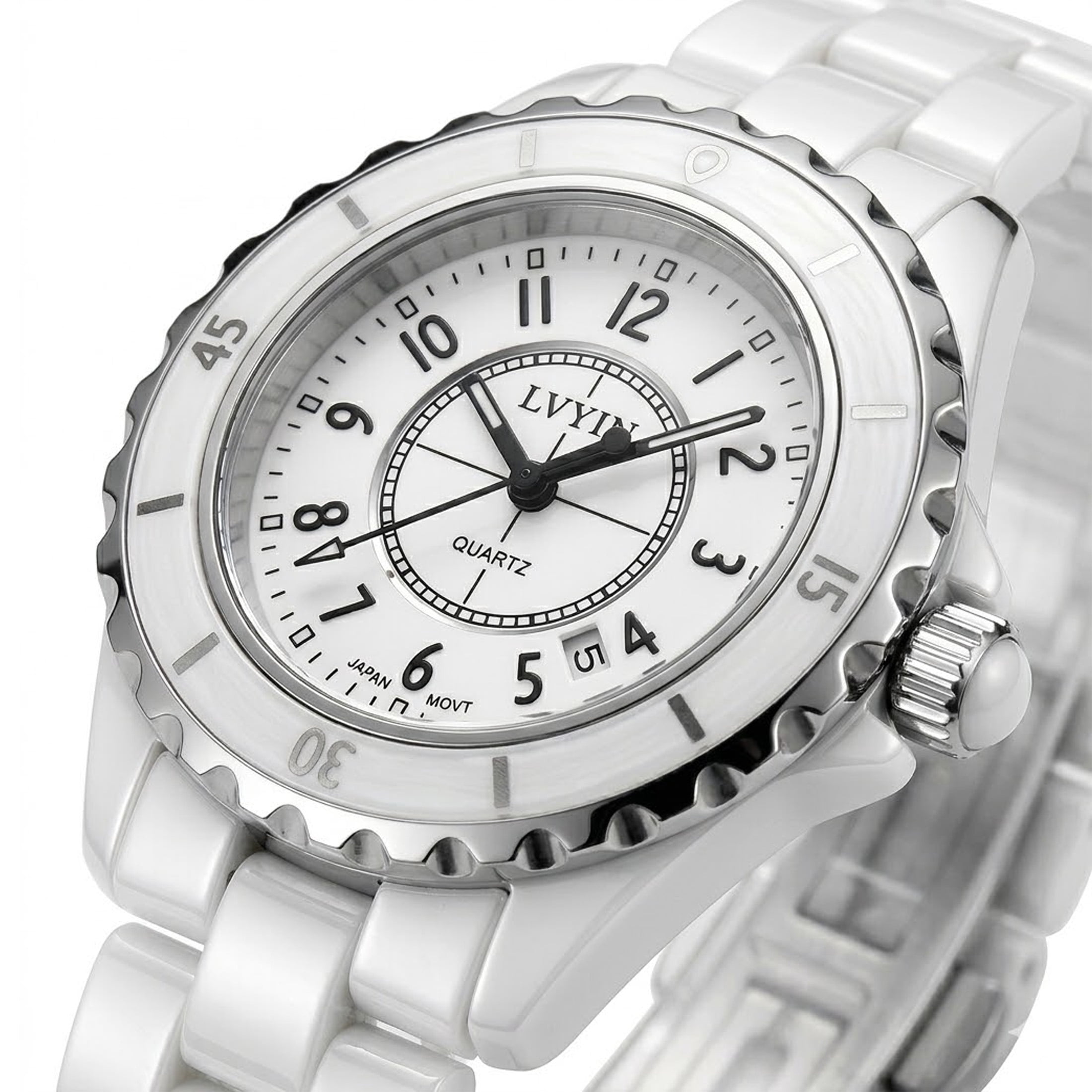 Ceramic Women's 35mm Quartz Watch White Dial Waterproof Bracelet Ladies Watch