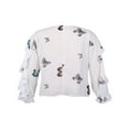 thumbnail image 3 of Chemise à Volants pour Femmes, Boutonnée, Couleur Unie, Col en V, Manches Longues, 3 of 6