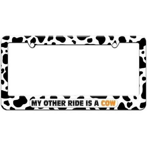 My Other Ride Is A Cow License Plate Tag Frame, Cow Spots Print Design
